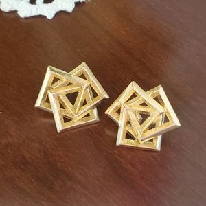 Goldtone geometric squares post earrings